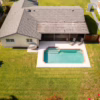 birds eye view of a house with a pool