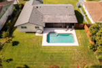 birds eye view of a house with a pool